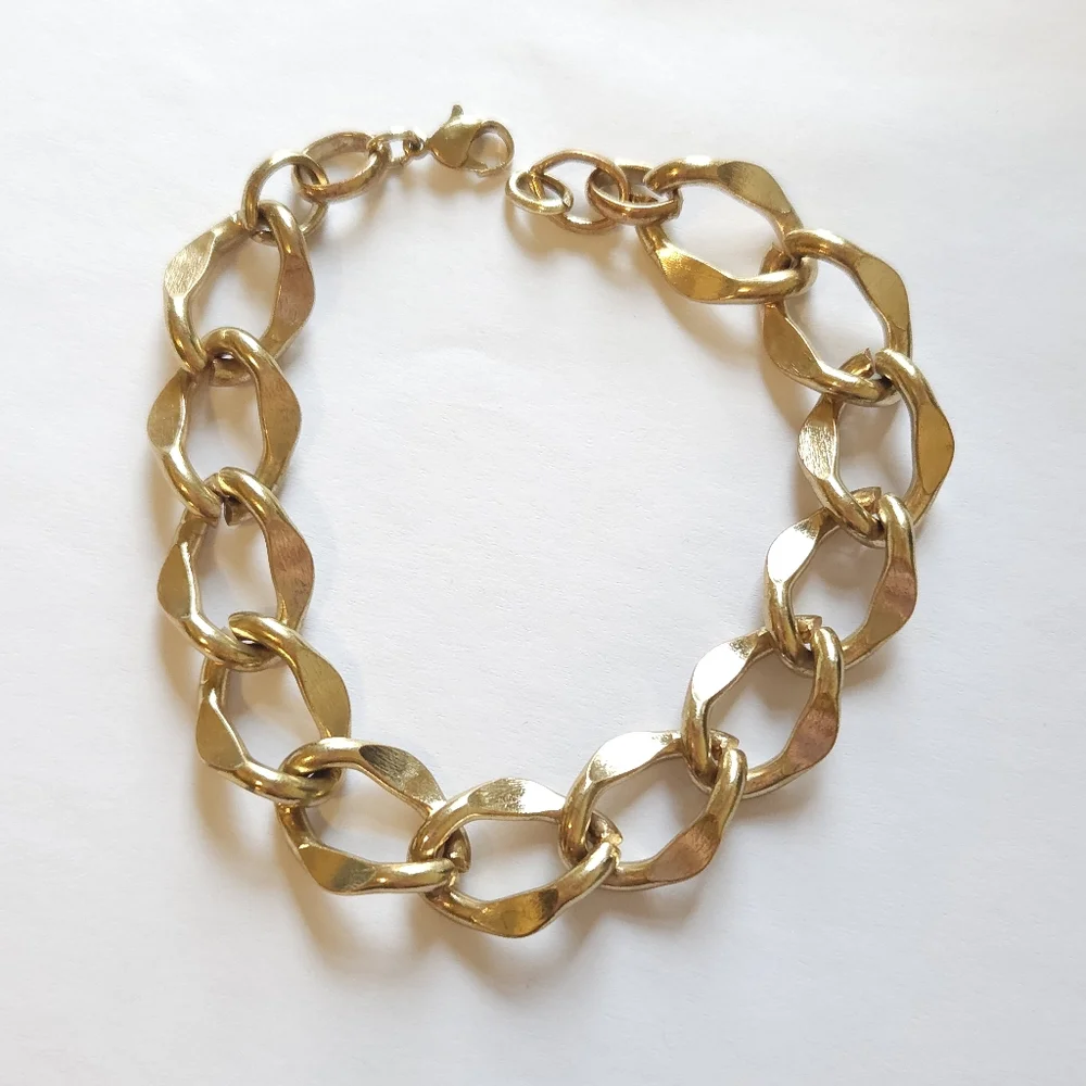 Vintage Gold Tone Chunky Curb Chain Link Bracelet Unisex Bracelet 9